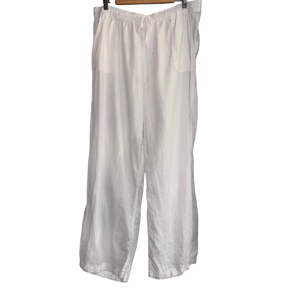 St Tropez West 100% Linen White Wide Leg Pants XL Coastal Grandma Resort capsule - Picture 2 of 8